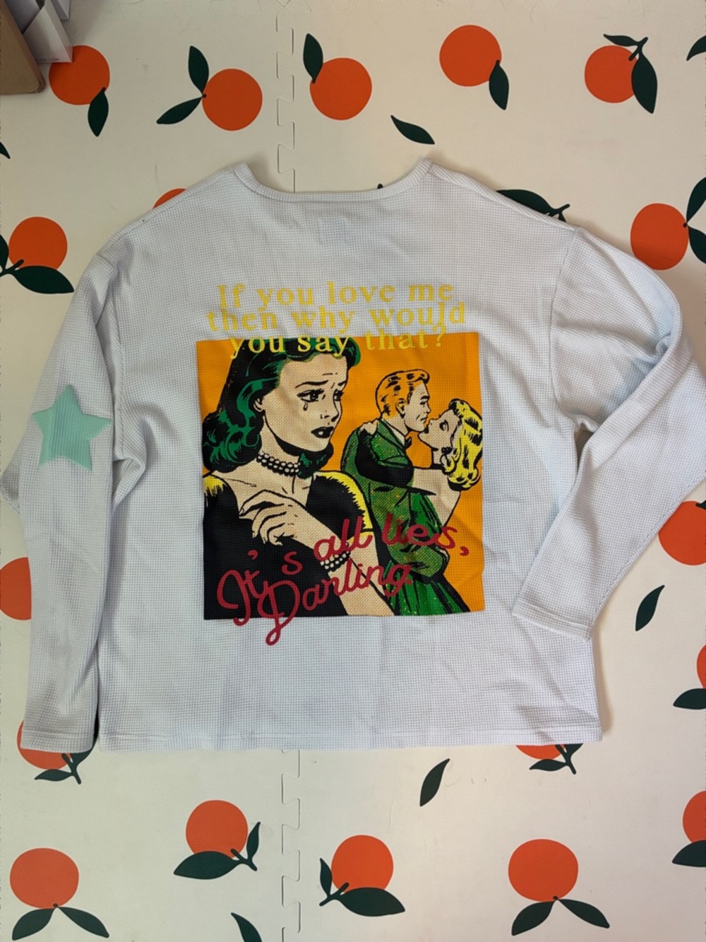 Boys Lie White Crewneck Sweater with Retro Comic Pop Art Panel